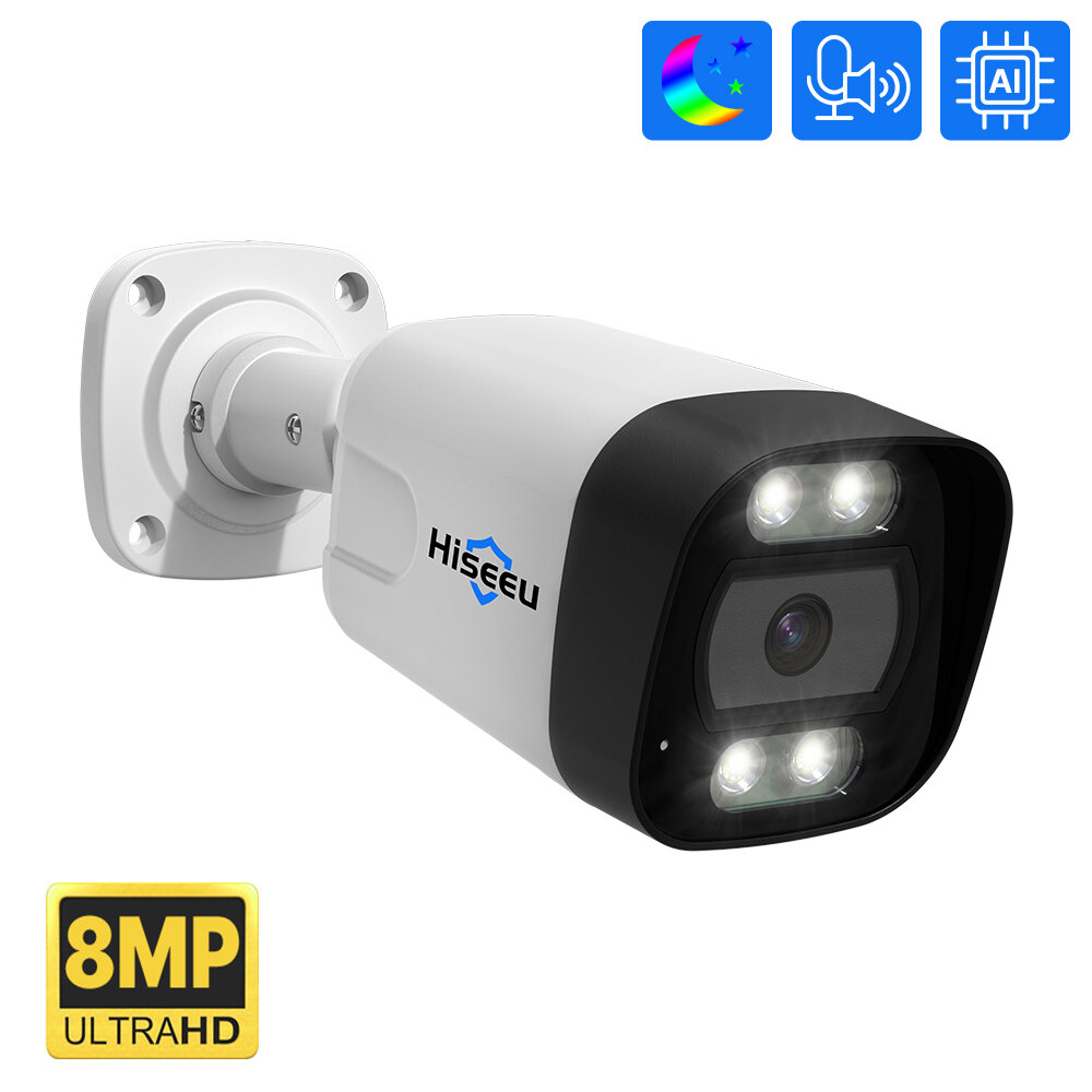 Hiseeu HB718-PA 4K 8MP POE IP fotografica Visione notturna intelligente P2P Rilevazione del movimento Audio bidirezional