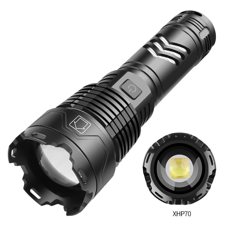 

Type-C USB Rechargeable Super Bright XHP70 LED Flashlight Multi-Use Torch Rechargeable Telescopic Zoom Flashlight Outdoo