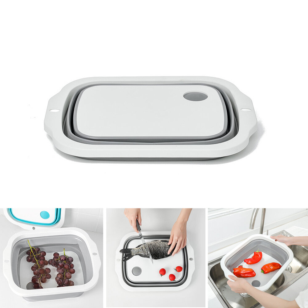 IPRee® Multifunction Cutting Board Foldable Drain Basket Vegetable Fruits Washing Colander Portable  Kitchen Organizer