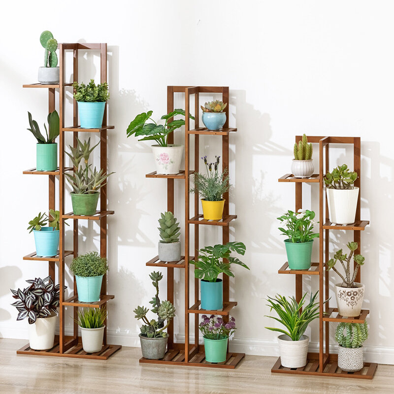Balkonbloemstandaard Massief houten meerlagige indoorvloerplantstandaard voor thuisbenodigdheden