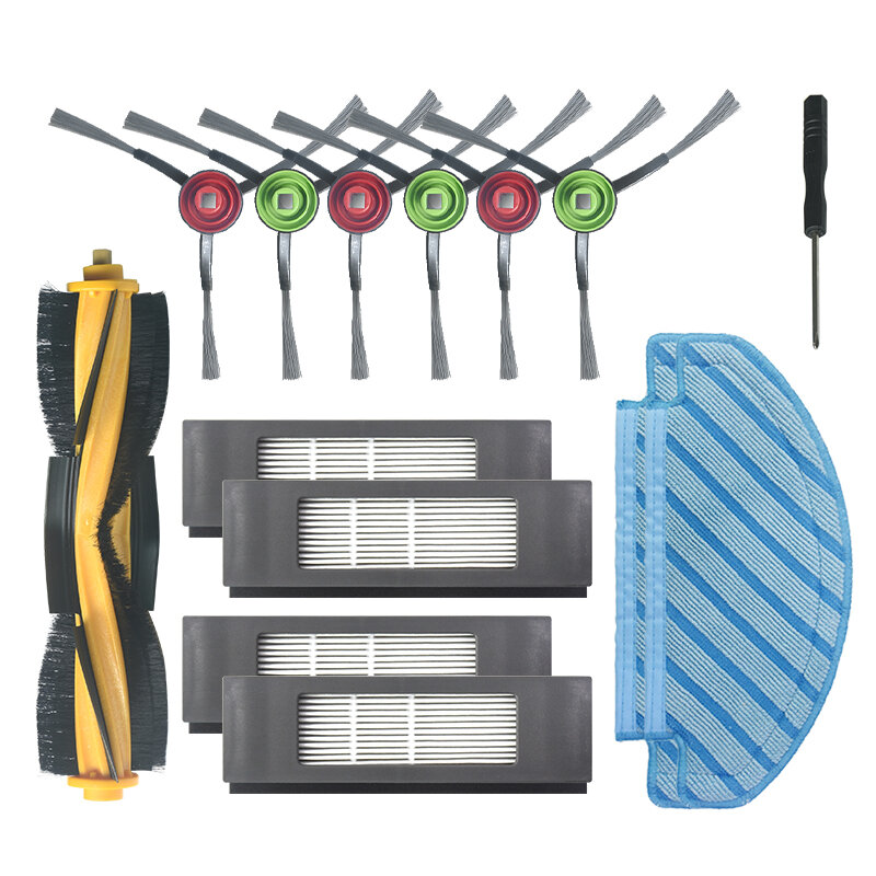 

14pcs Replacements for Ecovacs T8 Vacuum Cleaner Parts Accessories Main Brush*1 Side Brushes*6 HEPA Filters*4 Mop Clothe