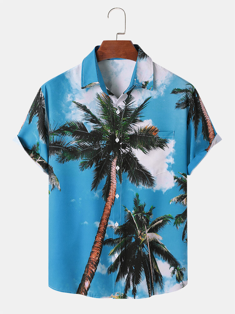 Men Palm Tree Print Hawaii Style Graceful Leisure All Matched Skin Friendly Shirts
