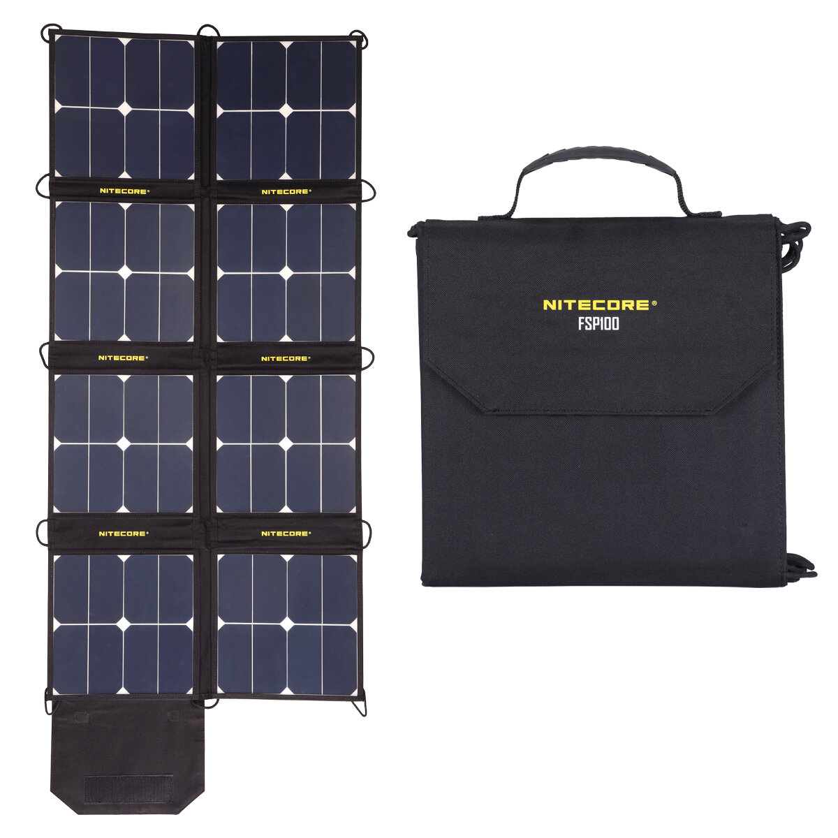 ainel solar dobrável NITECORE FSP100 de 100W 18V portátil para camping, alimentação para laptop e telefone, suporte para Pad Type-C + USB para estações de energia ao ar livre.