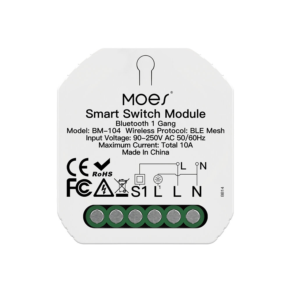 MoesHouse BM-104N Smart bluetooth Switch Module On/Off Relay App Remote Control 1 Gang 2-Way Tuya Smart Home Wireless Co