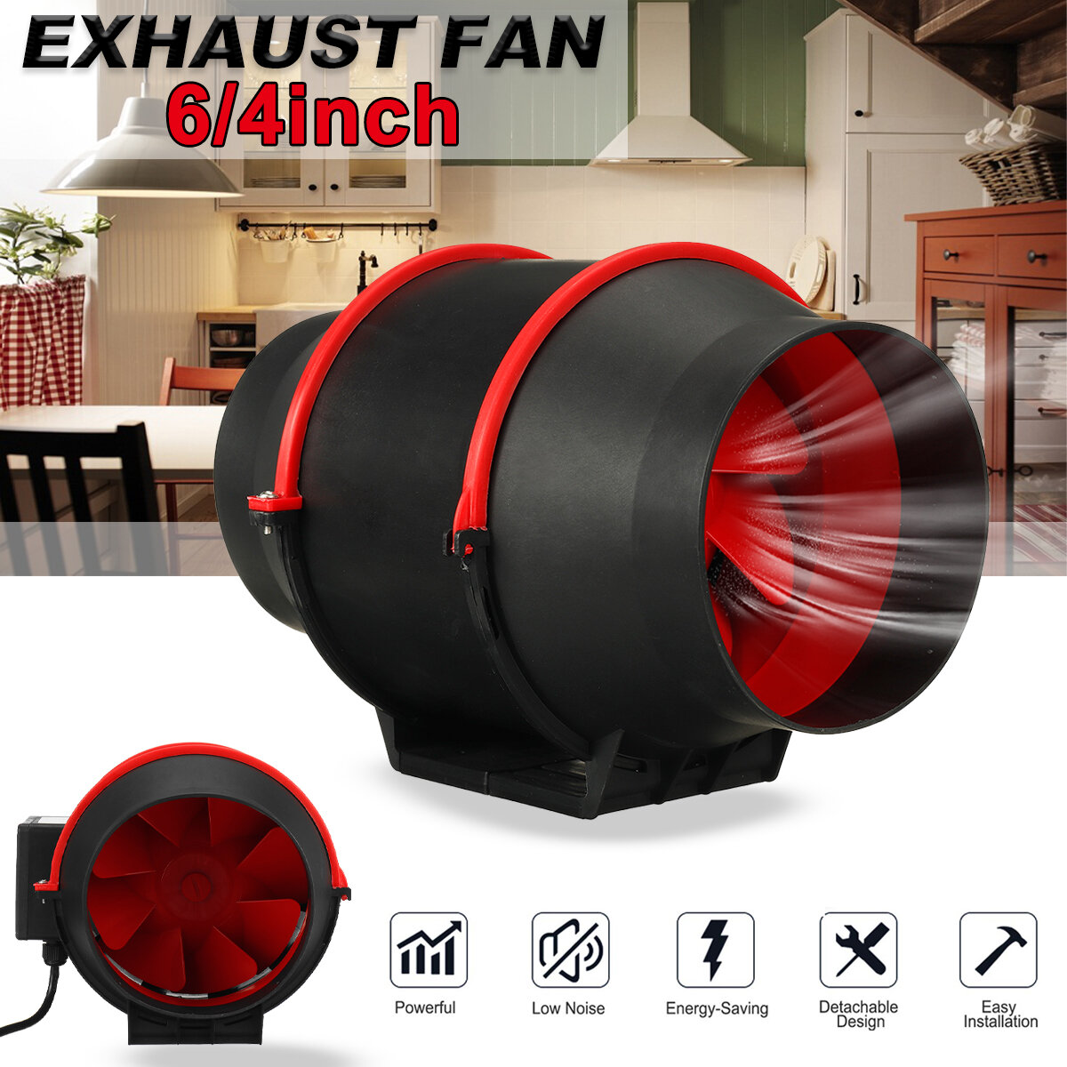 4/6/ Inch Silent Extractor Duct Fan for Hydroponic Inline Exhaust Vent Industrial with Speed Control
