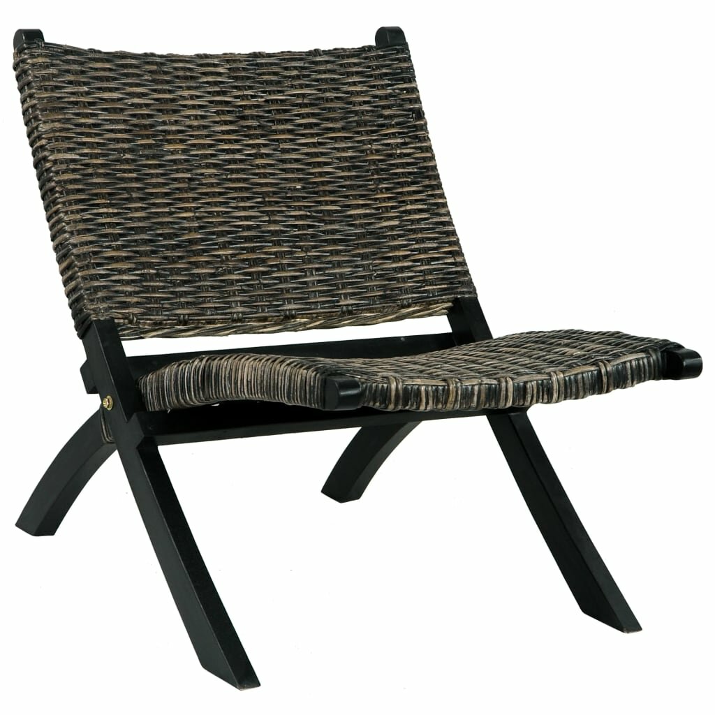 Relaxstoel Zwart Natuurlijk Kubu Rotan en Massief Mahoniehout