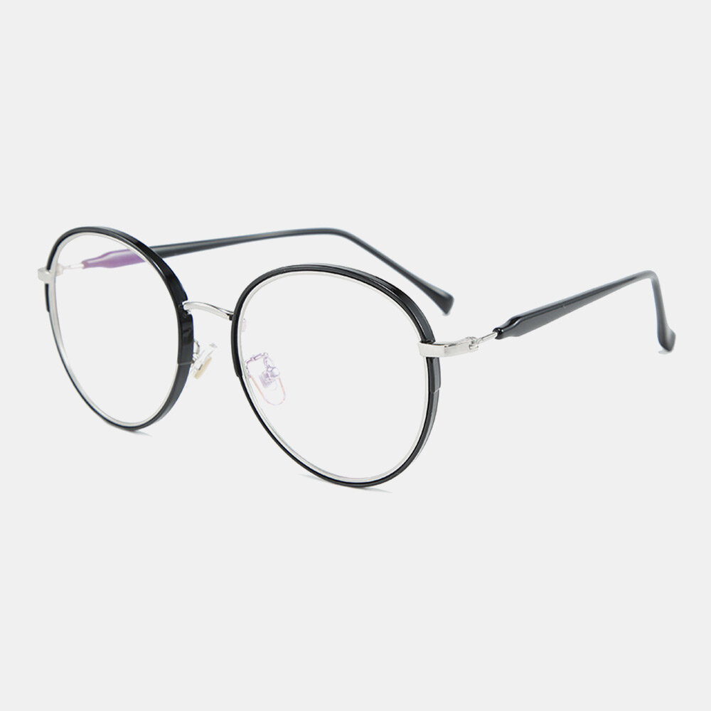 Unisex Fashion Metal Big Frame Round Frame Glasses Casual Outdoor Anti-Blue Flat Glasses