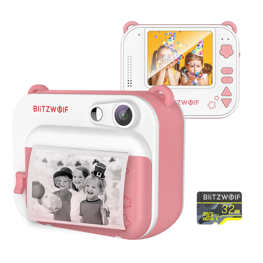 BlitzWolf® BW-DP1 Photo Printer 1920*1080 Children's Camera Video 58mm Thermal Instant Print Kids Camera Printer Birthda