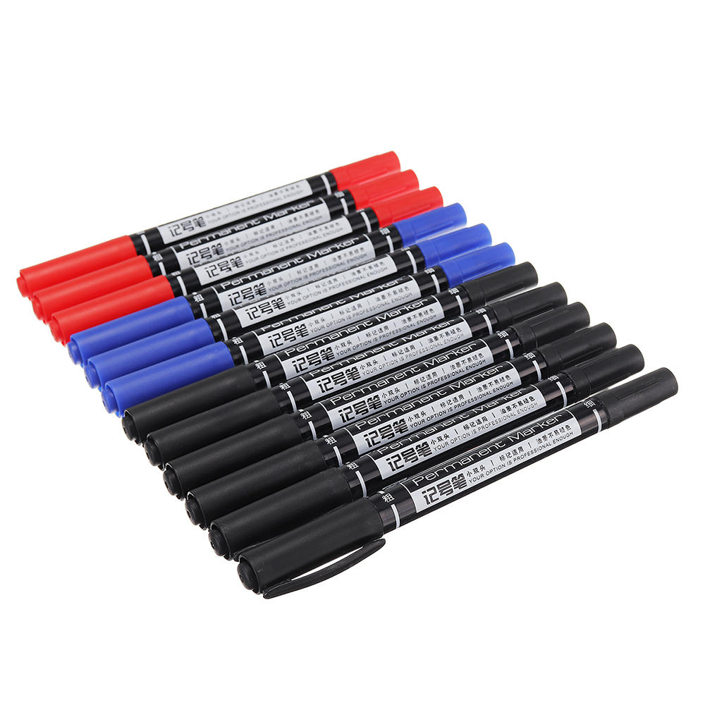 Deli 12pcs 0.5/1 mm Colored Dual Tip Fast Dry Permanent Sign Marker Pen Set Stationery Office Writing Supplies
