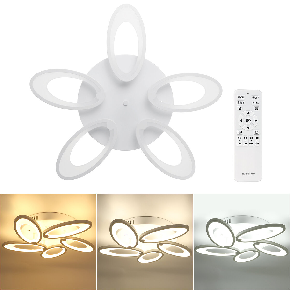 5 Heads Modern LED Ceiling Acrylic Home Lights Home Chandelier Lamp+Remote 3200-6500K