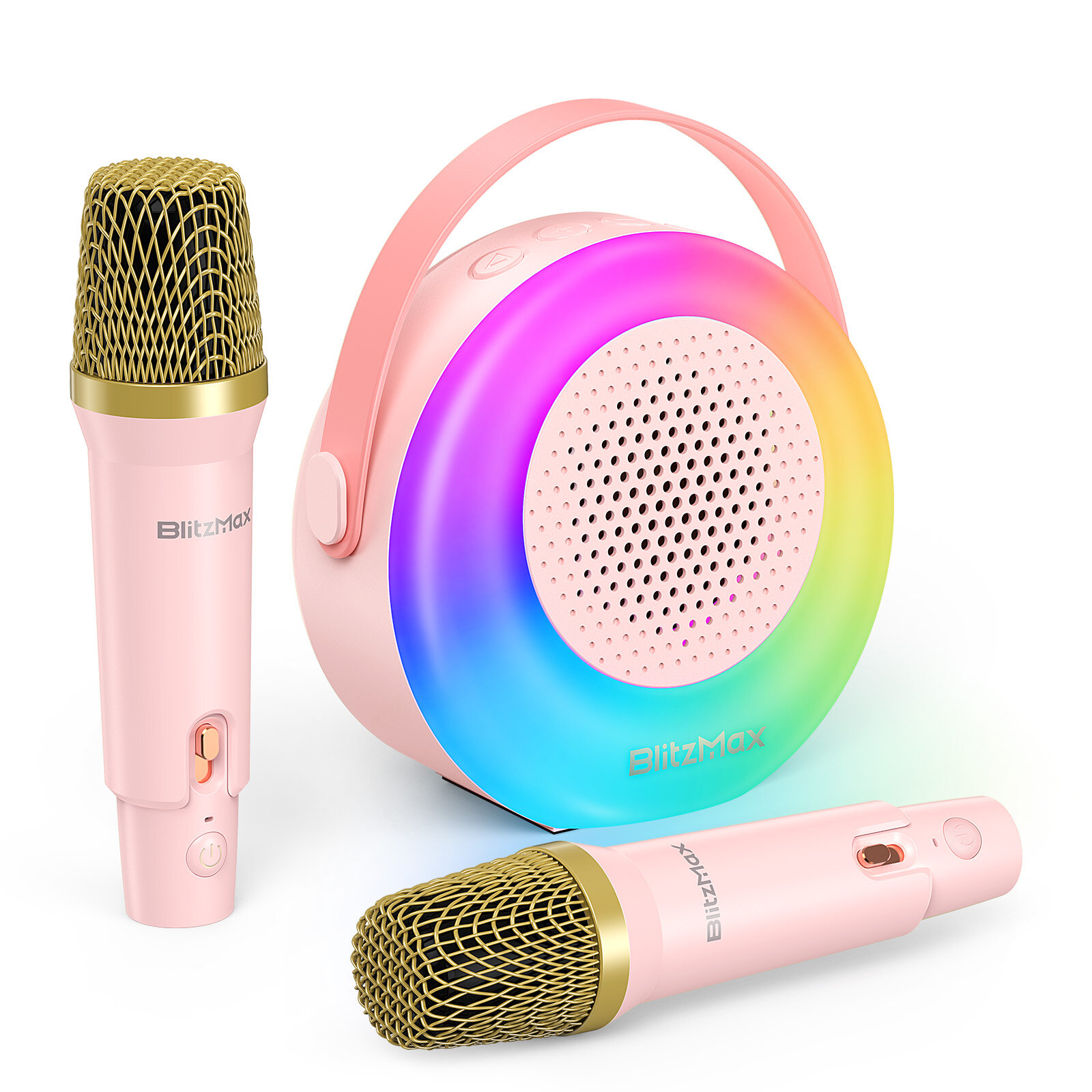 

BlitzMax BM-K10 Kids Karaoke Machine Mini Portable bluetooth Speaker with 2 Wireless Microphones RGB Colorful Light Kara