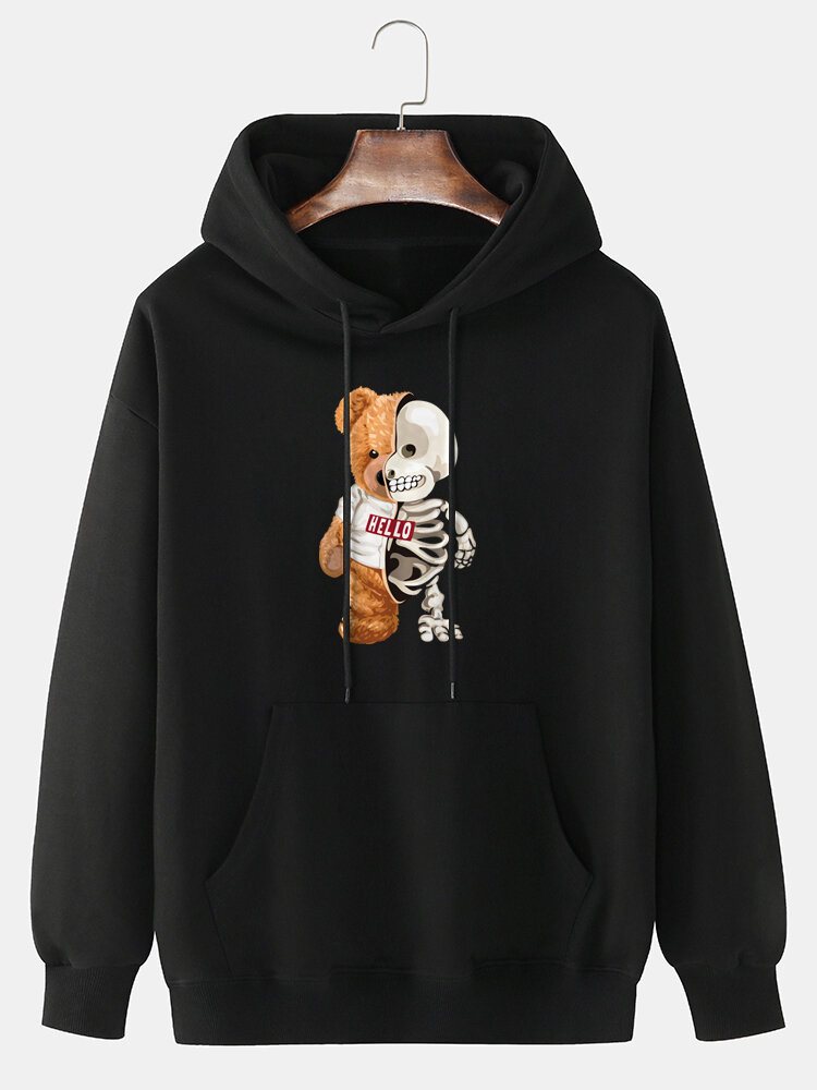Mens Design Doll Bear Skull Print Kangoeroezak 100% katoenen hoodies
