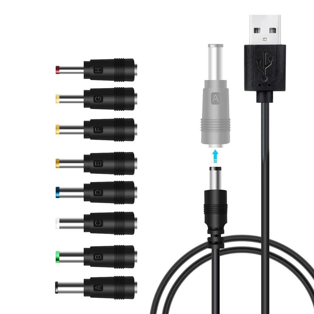 Besivo 8-in-1 multifunctionele USB naar DC-voedingskabel met verwisselbare stekkerconnectoren Adapte