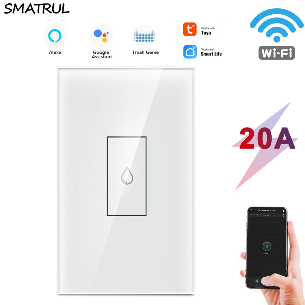 SMATRUL Tuya Wifi Smart Boiler Switch US/EU 110V 220V Touch Control Wall Electric Water Heater On Off with Alexa Google