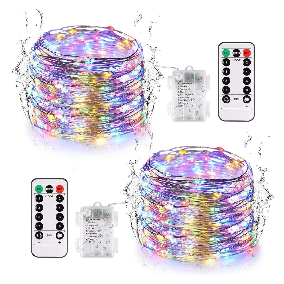 2PCS LED Copper Wire String Lights Waterproof Remote Control Balcony Garden Christmas Day Decoration Copper Wire Lamp