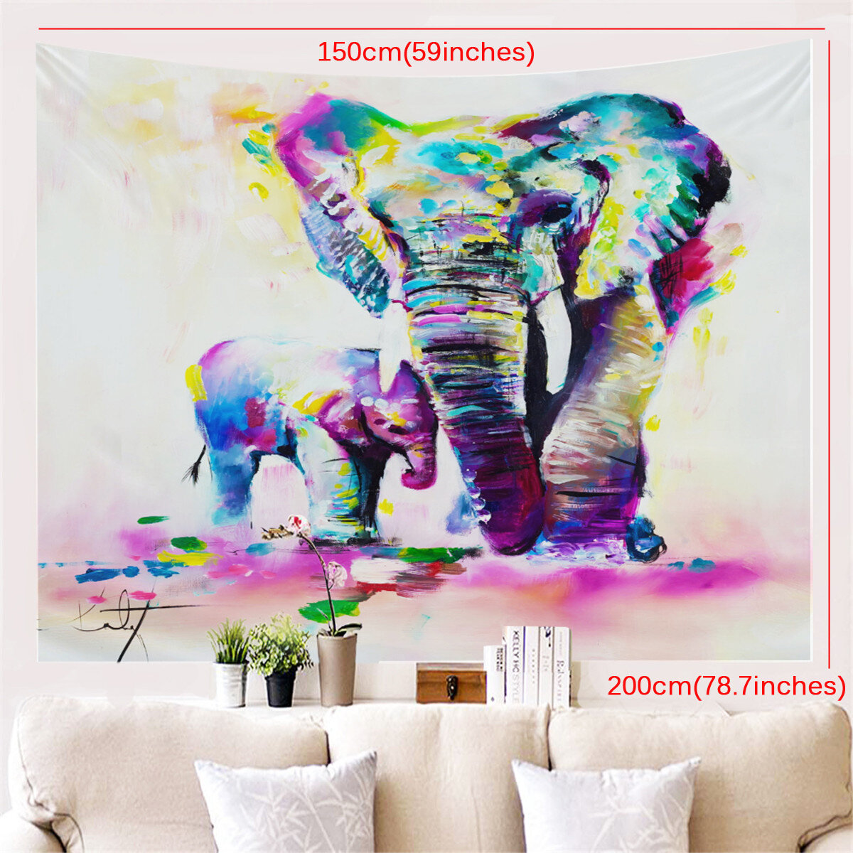 Colorful Dye Elephant Tapestry Wall Hanging Hippie Tapestry Colored Printed Decorative Indian Tapest