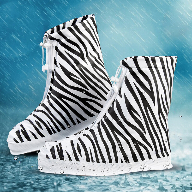 PVC Women Rain Shoes Cover Double Layers Waterproof Rain Reusable Shoes Covers Slip-resistant Rain