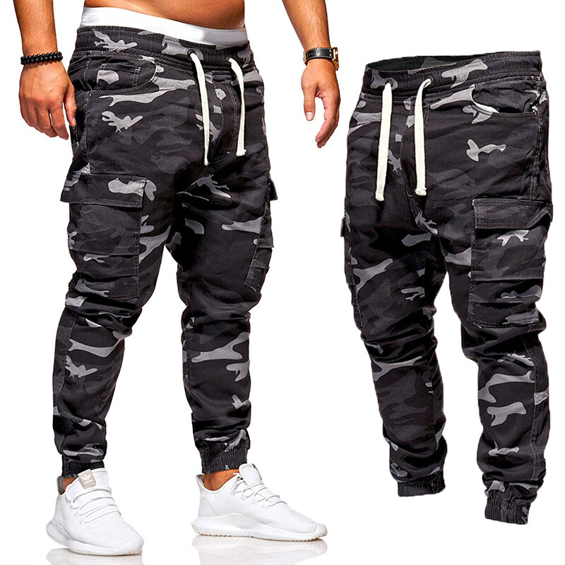 Men's Camouflage Trousers Casual Cotton Breathable Comfortable Drawstring Pants Outdoor Hiking Camping