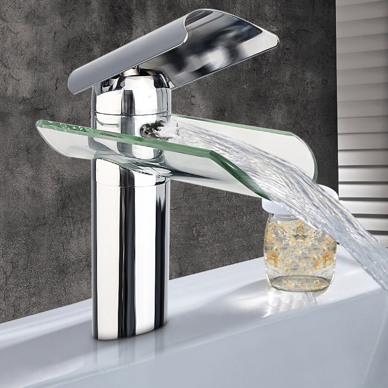 Chrome Solid Brass Glass Faucet Waterfall Bathroom Kitchen Basin Sink Mixer Tap