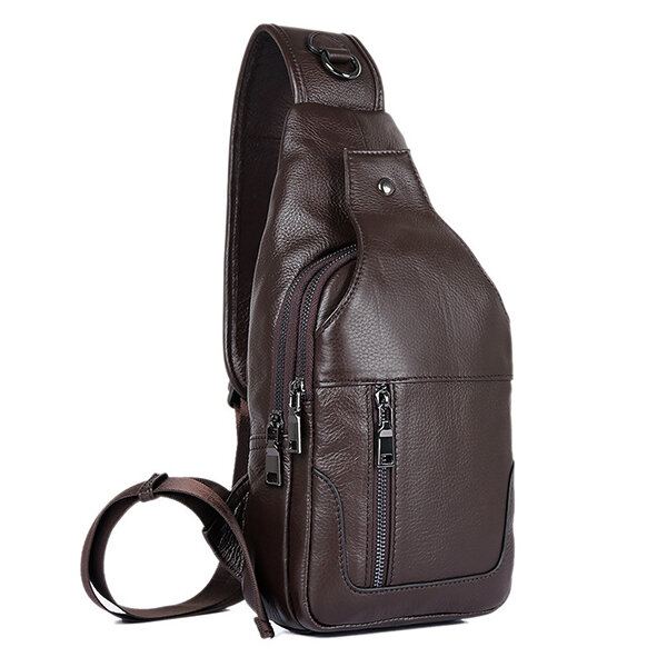 Men Genuine Leather Minimalist Vintage Crossbody Bag Leisure Business Chest Bag Weekend Bag