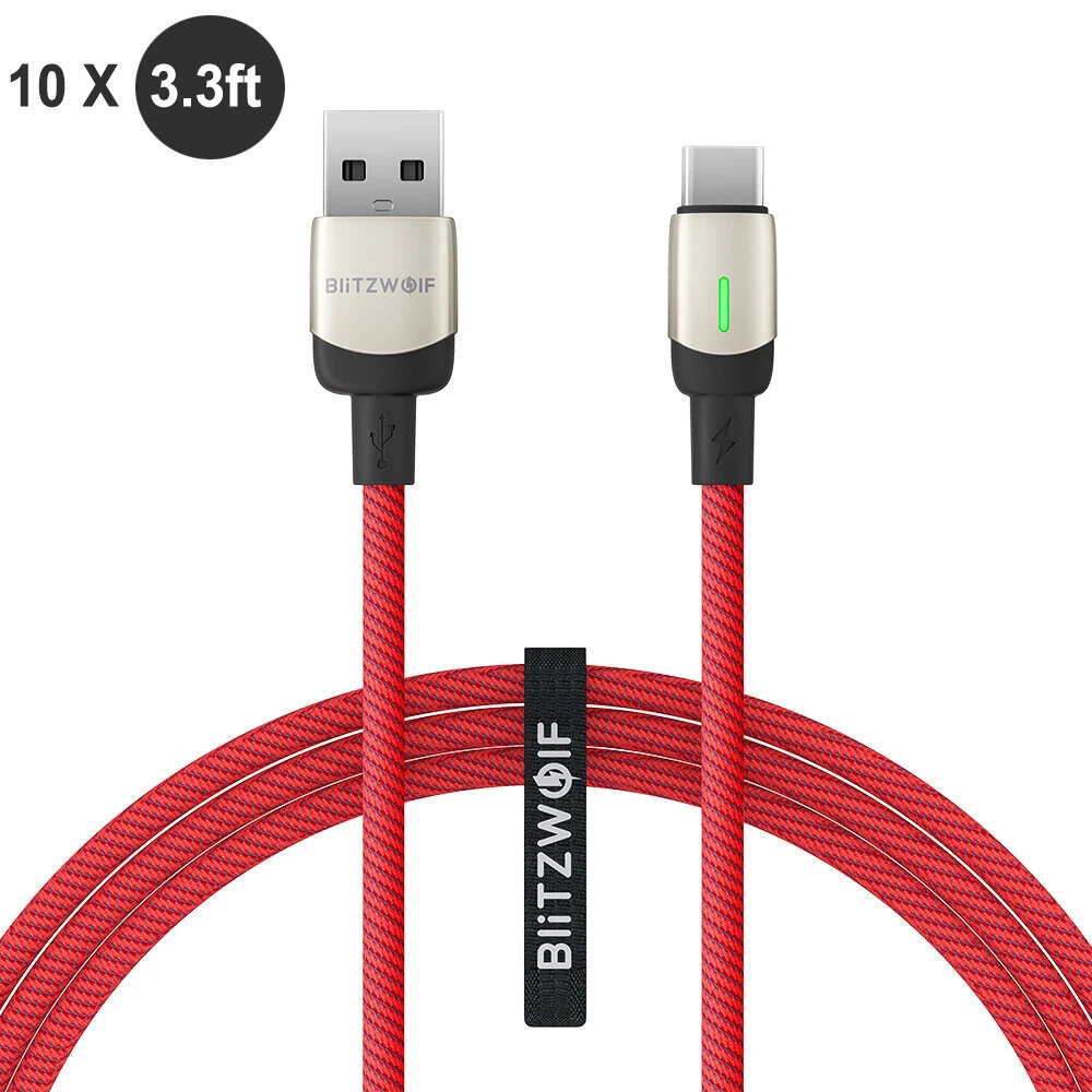 

[10 Pack] BlitzWolf®BW-TC21 3A USB Type-C Data Cable Fast Charging 3.3ft for Samsung S20 9T Note8 Huawei P30 P40 Pro
