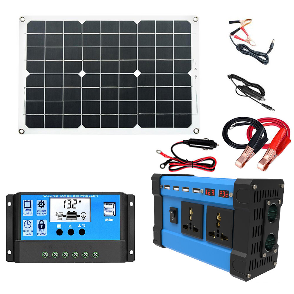 

Solar Power Generation System Dual USB 18W Solar Panel+4000W Power Inverter with Dual USB Charger Ports+30A Solar Charge
