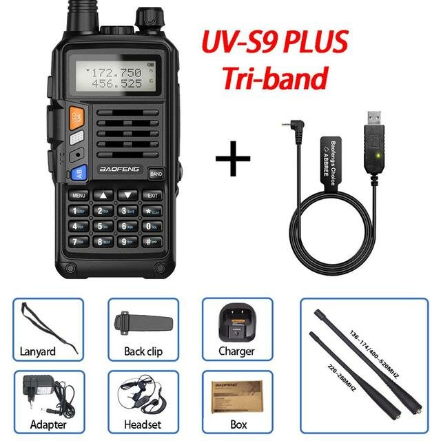BaoFeng UV-S9 Plus Walkie Talkie Tri-Band 10W Krachtige 10W CB Radio Transceiver VHF UHF 10W 10km Lange afstand tot uv-5r Draagbare Radio 2xAntenne