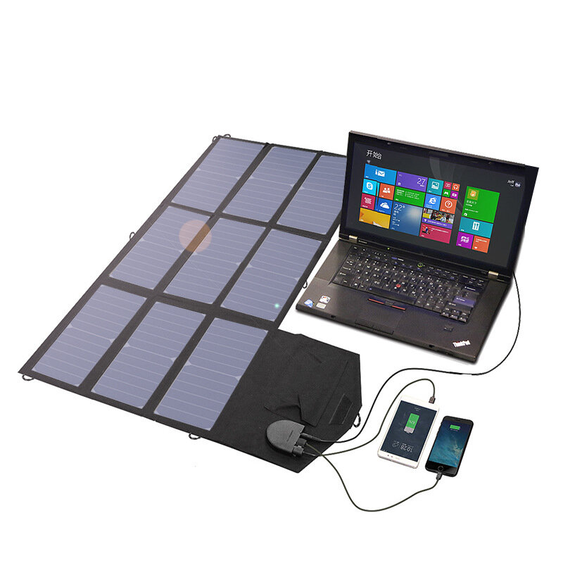 Panel solar plegable de doble puerto de carga dual ALLPOWERS 18V 60W para camping, carga de batería solar para exteriores, senderismo, portátil/teléfono