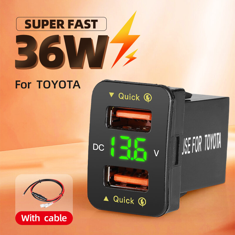 Dual USB QC Car Charger Socket Power Adapter With 12-24V Voltmeter LED Car Accessories 33mm*23mm For