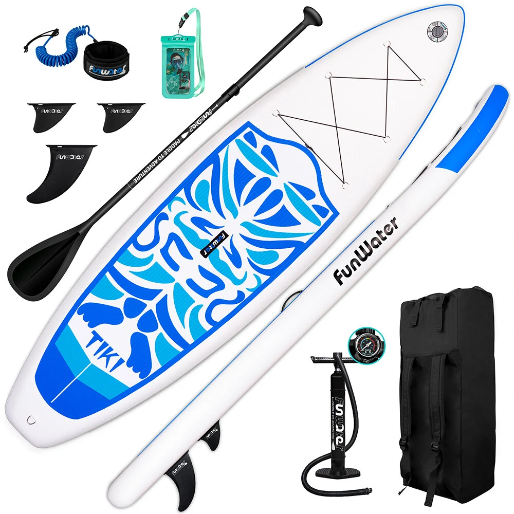 [EU Direct] FunWater Inflatable Ultra-Light (17.6lbs) Stand Up Surfboard for All Skill Levels Everything Included with Stand Up Paddle Board, Adj Paddle, Pump, ISUP Travel Backpack, Leash, Waterproof Bag