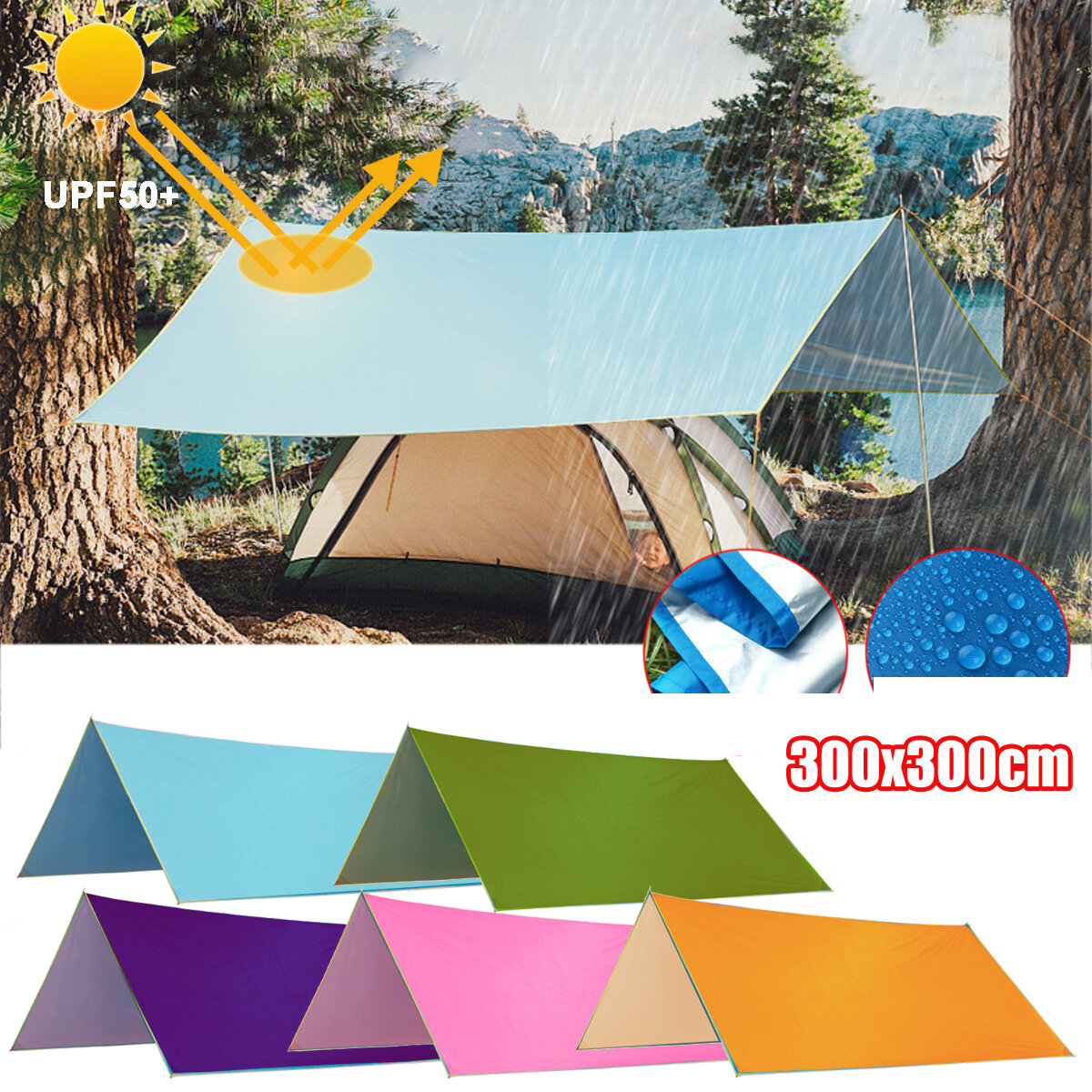 3x3 m Çok İşlevli Anit-UV Çadır Tarp Yağmur Güneş Gölge Tente Barınak Hamak Piknik Mat Kamp Yürüyüş Seyahat için