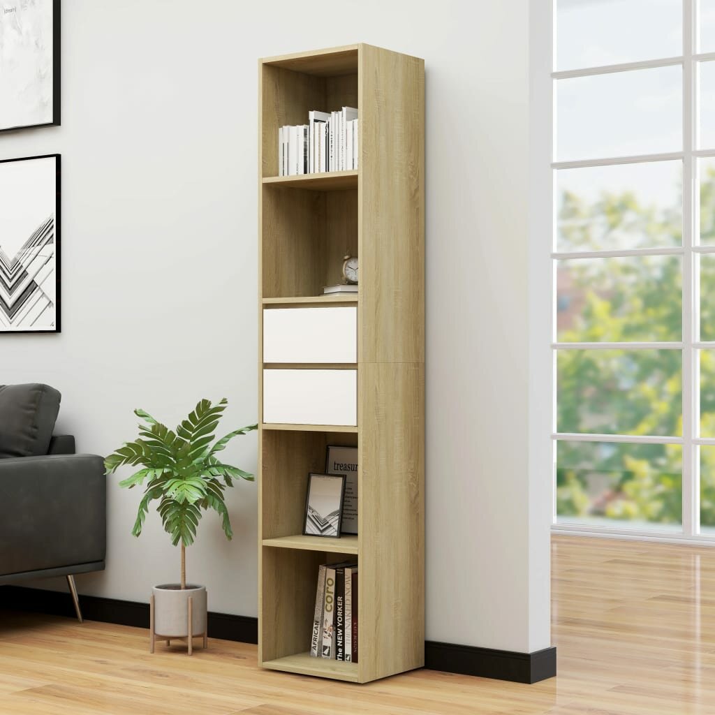 

Book Cabinet White and Sonoma Oak 14.2"x11.8"x67.3" Chipboard