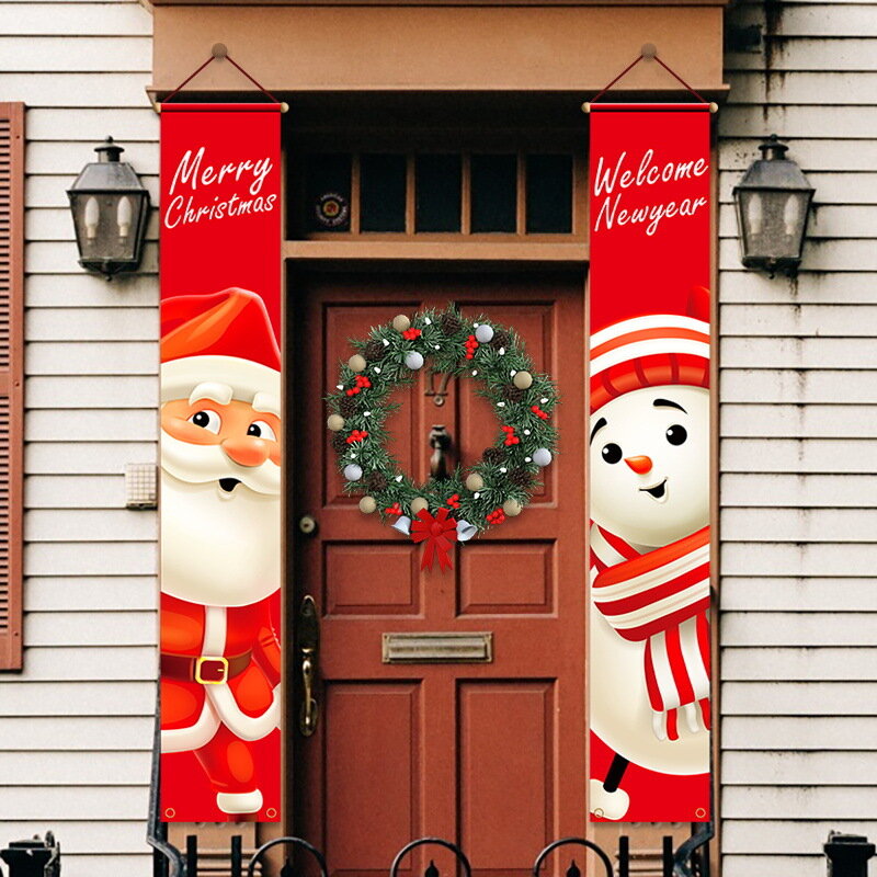 Merry Christmas Couplet Oxford Cloth Door Banners Party Decorative Flag Home Porch Outdoor Xmas Hanging Ornaments Suppli