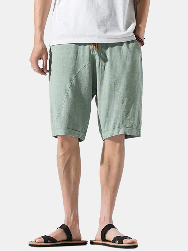 Heren zomer linnen elastische taille losse ademende casual shorts