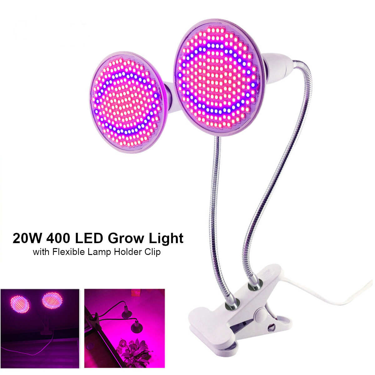 Dual Heads 20W LED Plant Grow Light with Lamp Holder Clip For Home Indoor Vegetable Flowers AC85-265V