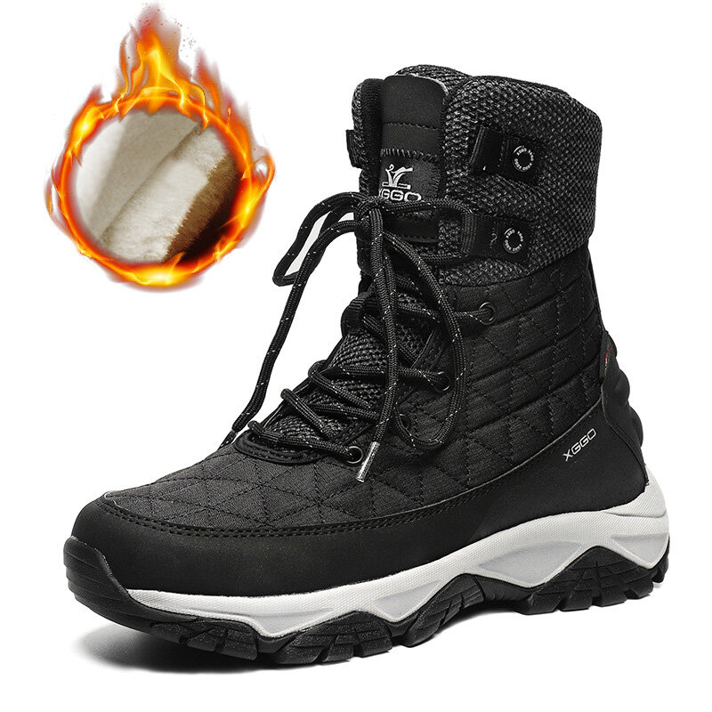 XGGO Winter Snow Boots met gewatteerde katoenen voering, slipbestendige, waterdichte, warme en zachte unisex zwarte schoenen.