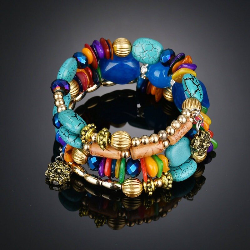 Retro Turquoise Winding Bracelet Multi-Layer Natural Stone Bracelet For Men Women