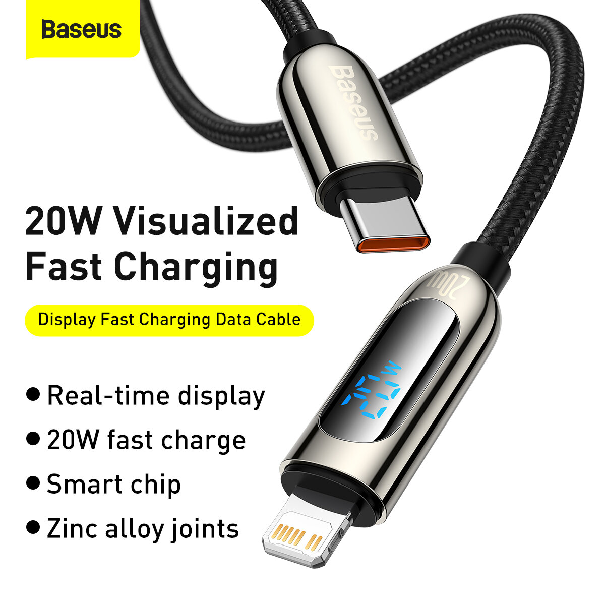 Baseus 20W PD Visualized Real-Time Display Type-C to iP Fast Charging Data Cable for iPhone 12 Min for iPhone 12 Pro Max 11 Pro XR 8 for iPad 9 Air 3