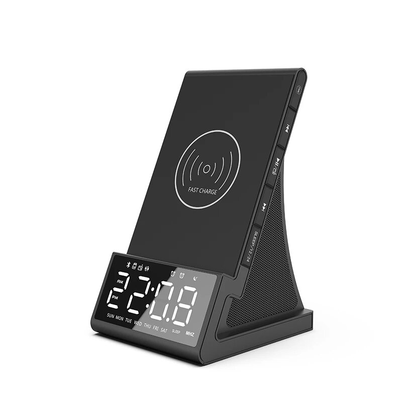 Bluetooth 5.0 Wireless Clock Charging Dock Stand Fm Radio Bluetooth Speaker USB Fast Charger LED Alarm Clock for Home De