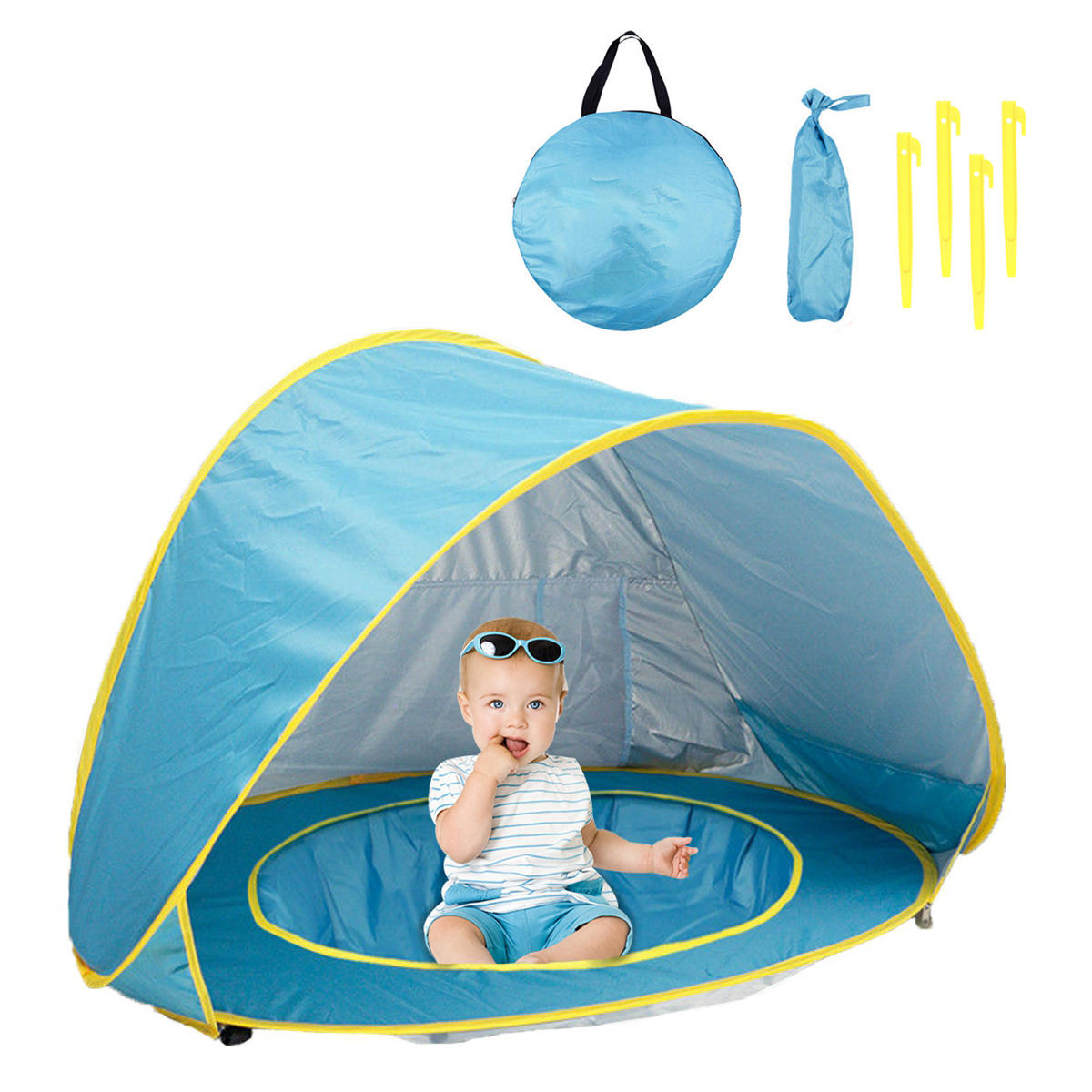 Tenda de acampamento emergente para bebê à prova d'água e com proteção UV para praia com piscina de água