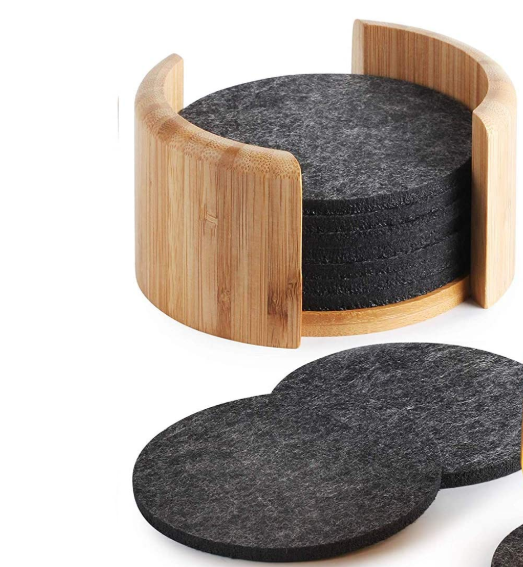 Coasters With Wooden Handle Dark Gray Felt Insert For Pot Strip And Cup