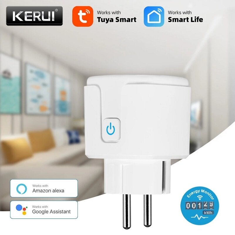 

KERUI Tuya Smart Plug WiFi Socket EU 16A Power Monitor Timing Function APP Control Works With Alexa Google Assistant
