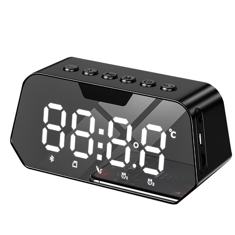 B118 bluetooth 5.0 Speaker Alarm Clock Multiple Play Modes LED Mirror Speaker with FM Function 360? 
