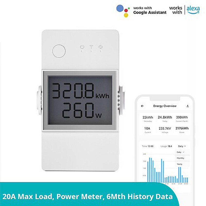 Sonoff POW Elite 16/20A Smart Wifi Power Meter Switch Intelligent Energy Controller 6-Month Consumption History Data Ove