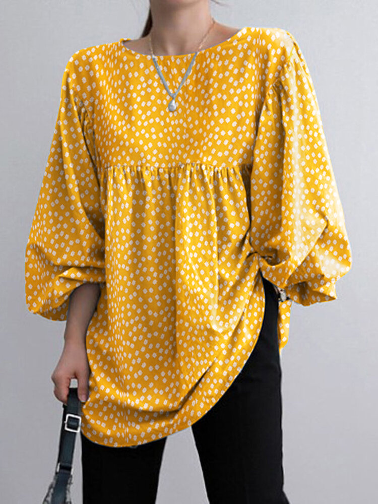 

Women Polka Dot Round Neck Button Back Casual Long Sleeve Blouses