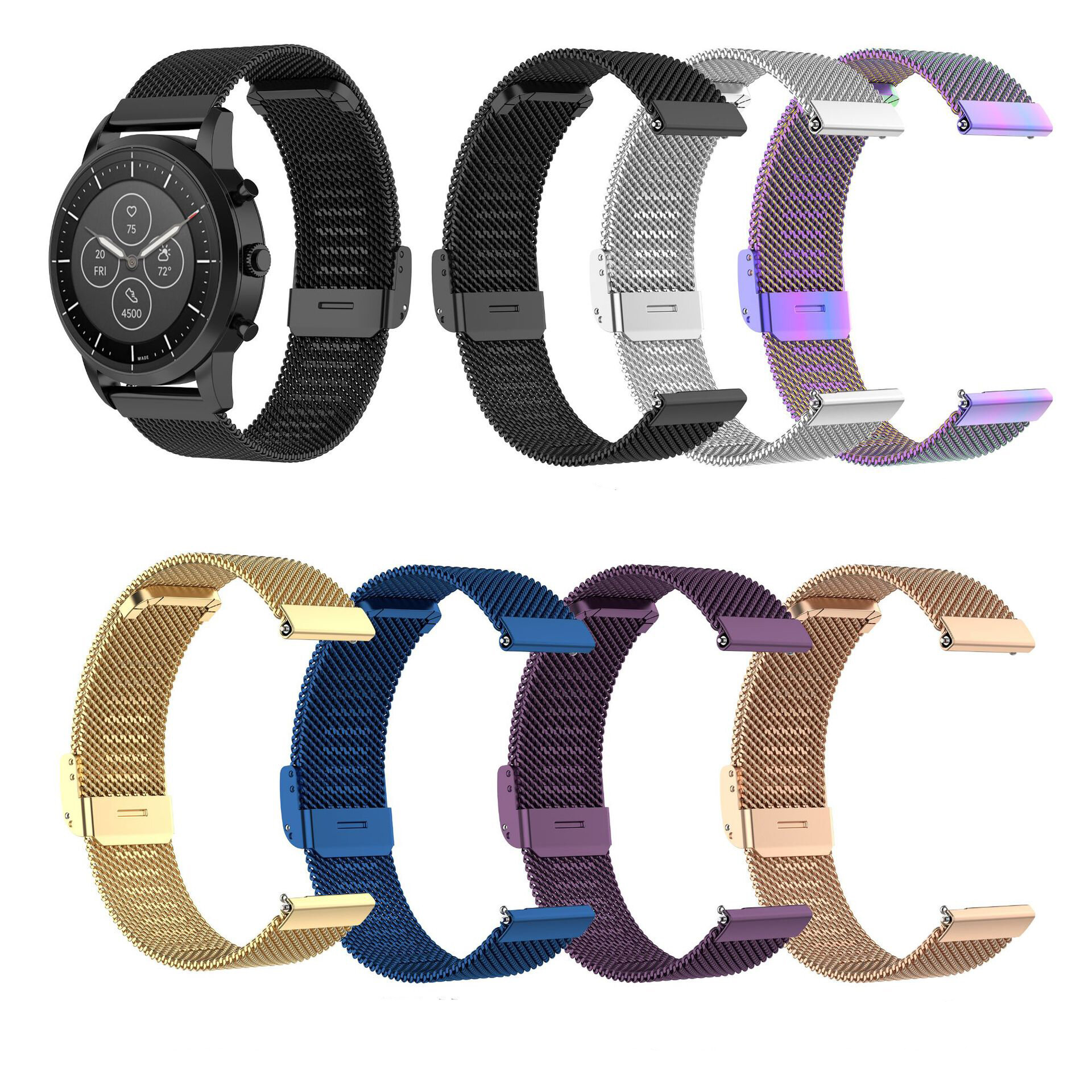 Bakeey Universele 22mm Mesh Stalen Horlogeband voor Amazfit Huawei Fossil Garmin Ticwatch Xiaomi Col