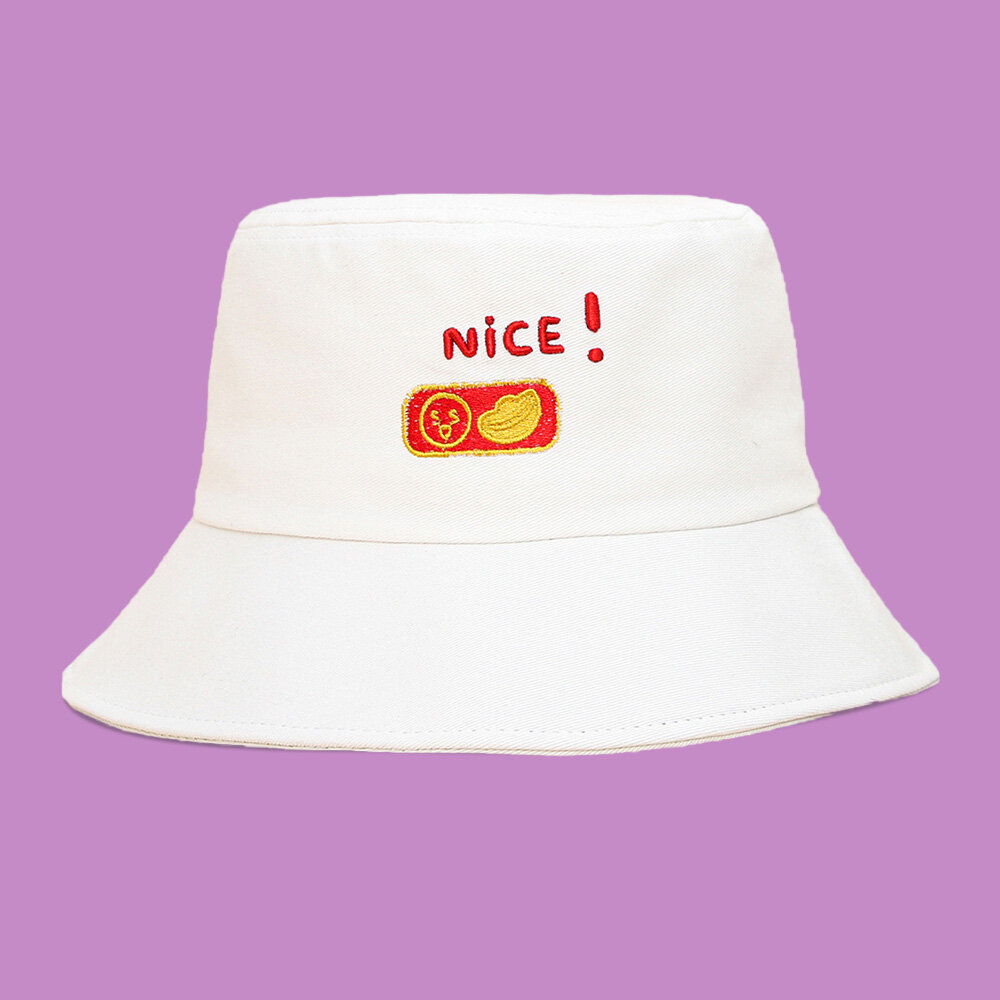 

Unisex Wide Brim Letter Cartoon Pattern Embroidery Twill Cap Summer Casual Sunshade Bucket Hat