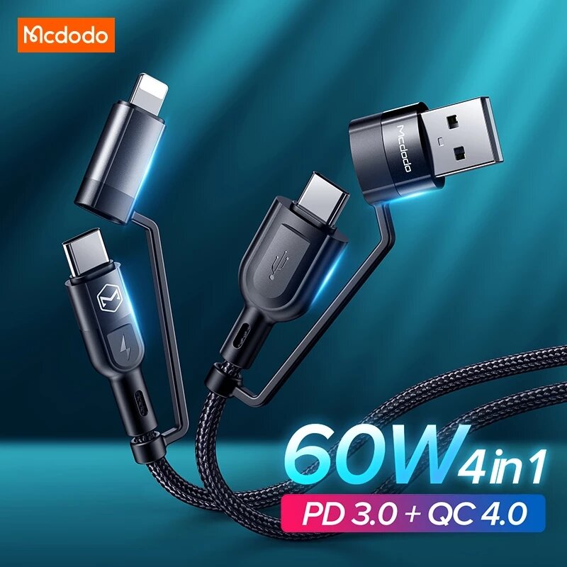 

MCDODO 4 In 1 3A 60W USB-C to USB-C Cable PD3.0 Power Delivery Support AFC Fast Charging Data Transmission Cord Line 1.2