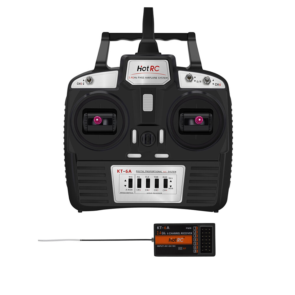 

HotRC KT-6A 2.4GHz 6CH FHSS Mode2 Transmitter with Receiver for RC Drone Airplane Car Boat