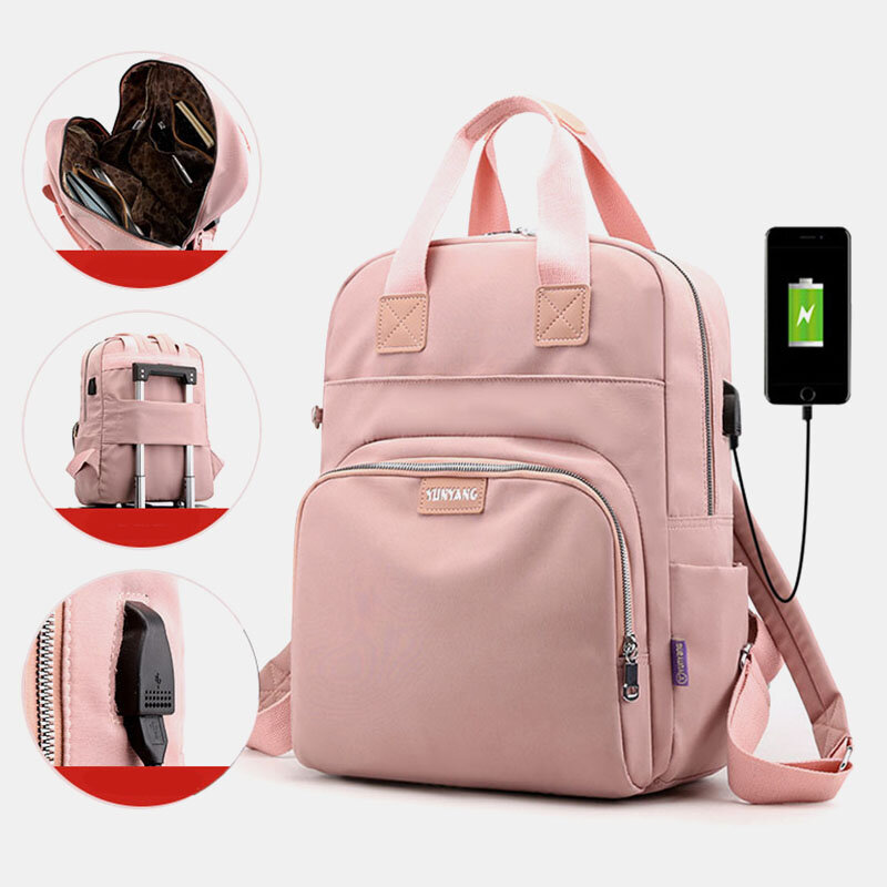 Damesmode rugzak tas met grote capaciteit en USB-oplaadpoort